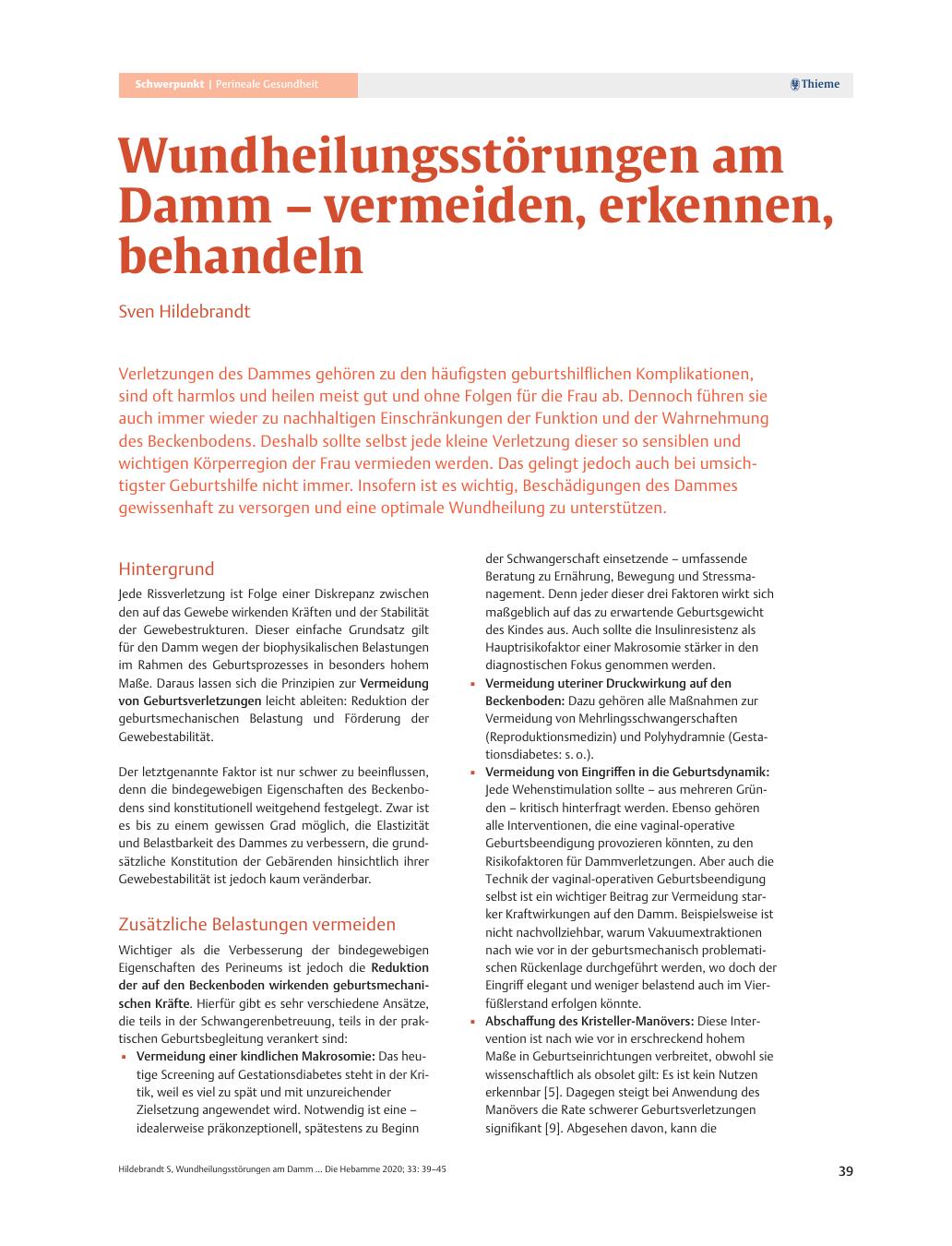 Vorschauseite 1: Wundheilungsstörungen am Damm – vermeiden, erkennen, behandeln