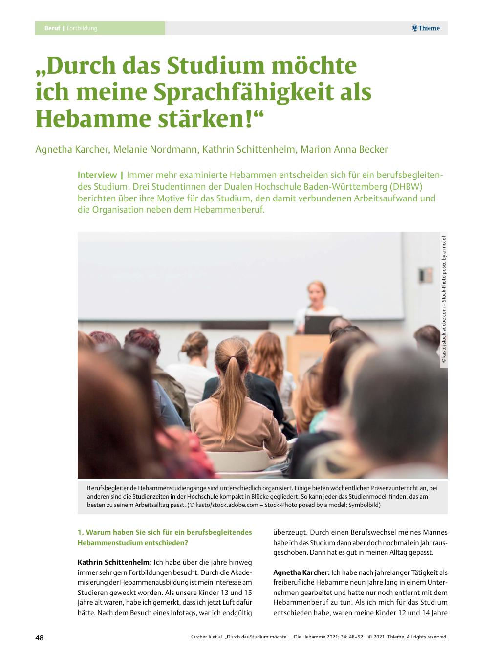 Vorschauseite 1: "Durch das Studium möchte ich meine Sprachfähigkeit als Hebamme stärken!"