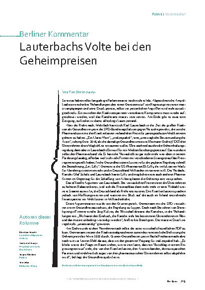 Vorschauseite 1: Lauterbachs Volte bei den Geheimpreisen