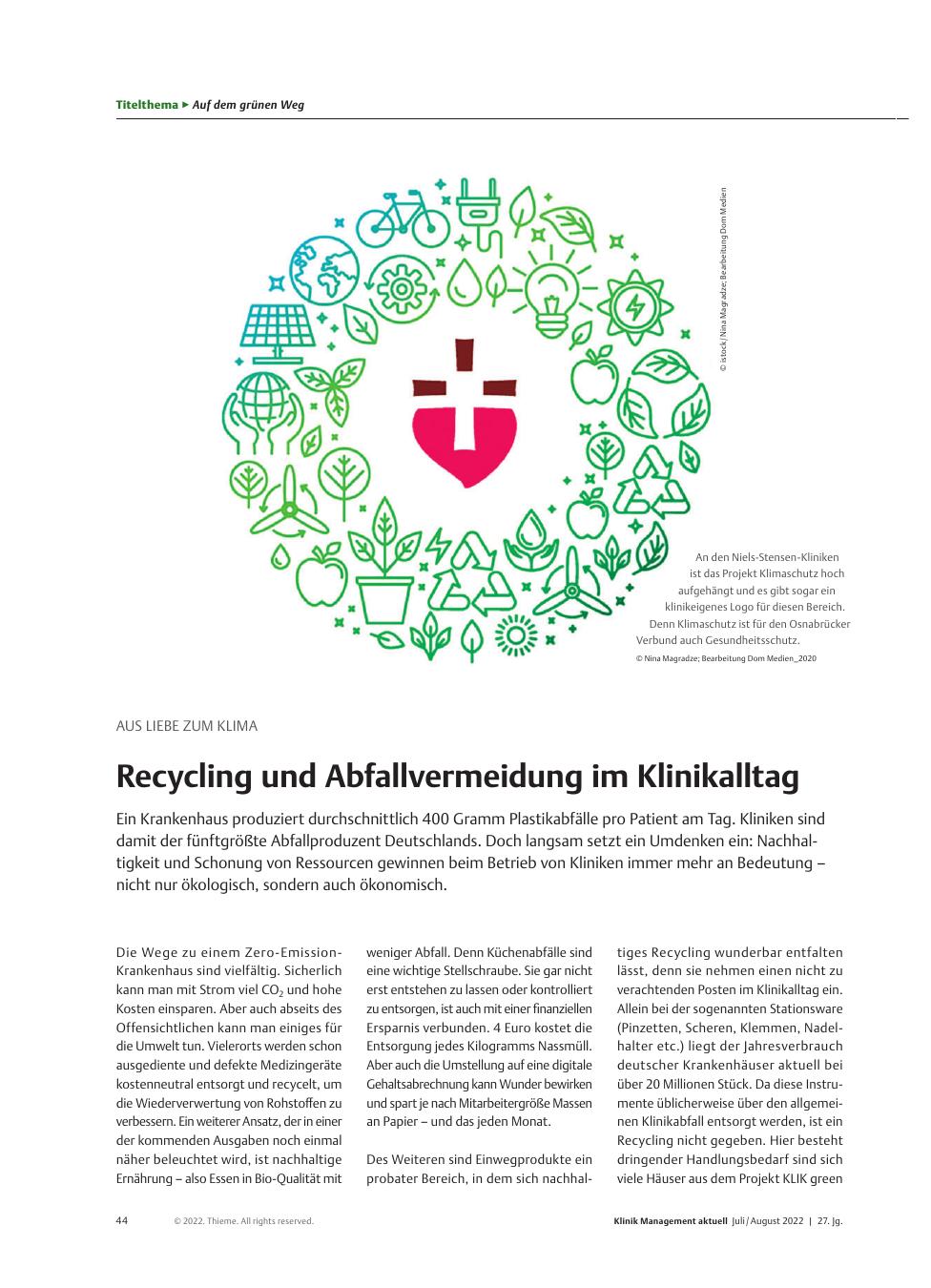 Vorschauseite 1: Aus Liebe zum Klima: Recycling und Abfallvermeidung im Klinikalltag
