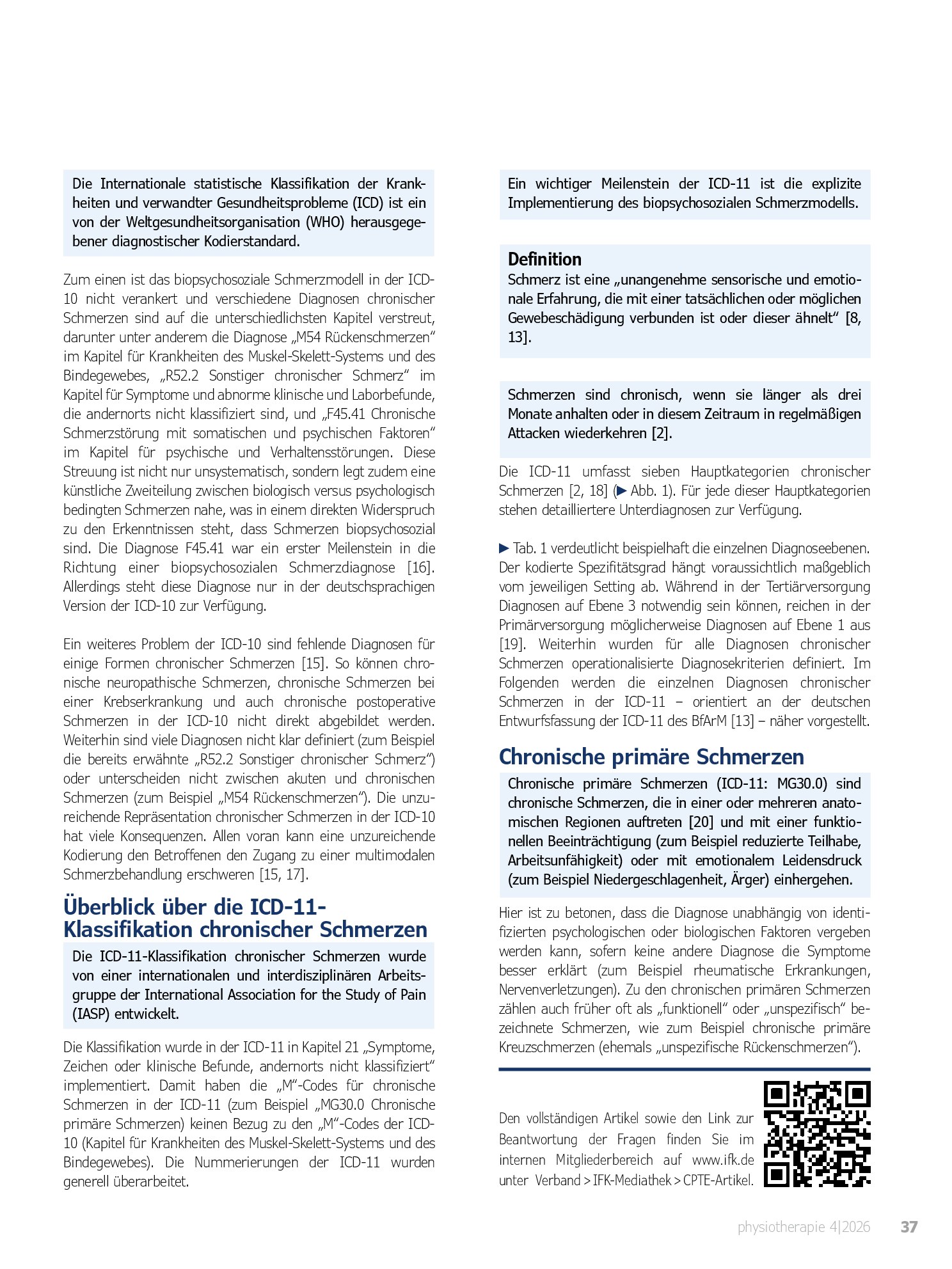 Vorschauseite 2: Die neue Klassifikation chronischer Schmerzen in der ICD-11 – Eine Einführung
