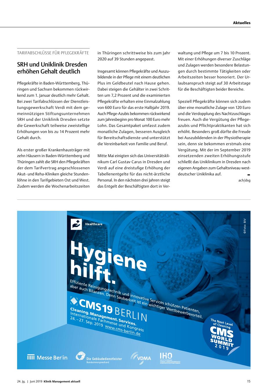 Vorschauseite 1: Tarifabschlüsse für Pflegekräfte: SRH und Uniklinik Dresden erhöhen Gehalt deutlich