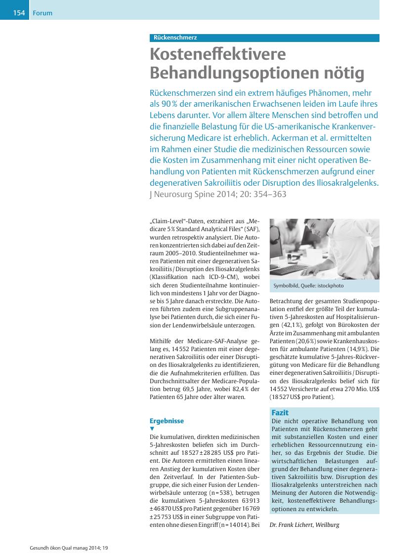 Vorschauseite 1: Rückenschmerz – Kosteneffektivere Behandlungsoptionen nötig