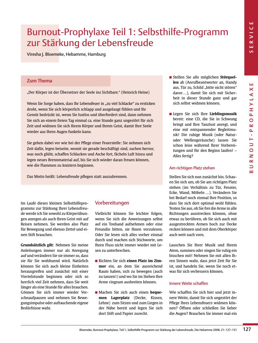 Vorschauseite 1: Burnout-Prophylaxe Teil 1: Selbsthilfe-Programm zur Stärkung der Lebensfreude