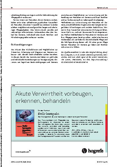 Vorschauseite 6: Demenzprävention, Intervention und Pflege: Bericht der Lancet-Kommission (2020)