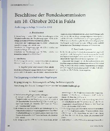 Vorschauseite 1: Beschlüsse der Bundeskommission am 10. Oktober 2024 in Fulda