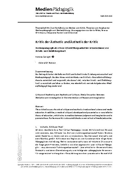 Vorschauseite 1: Kritik der Ästhetik und Ästhetik der Kritik