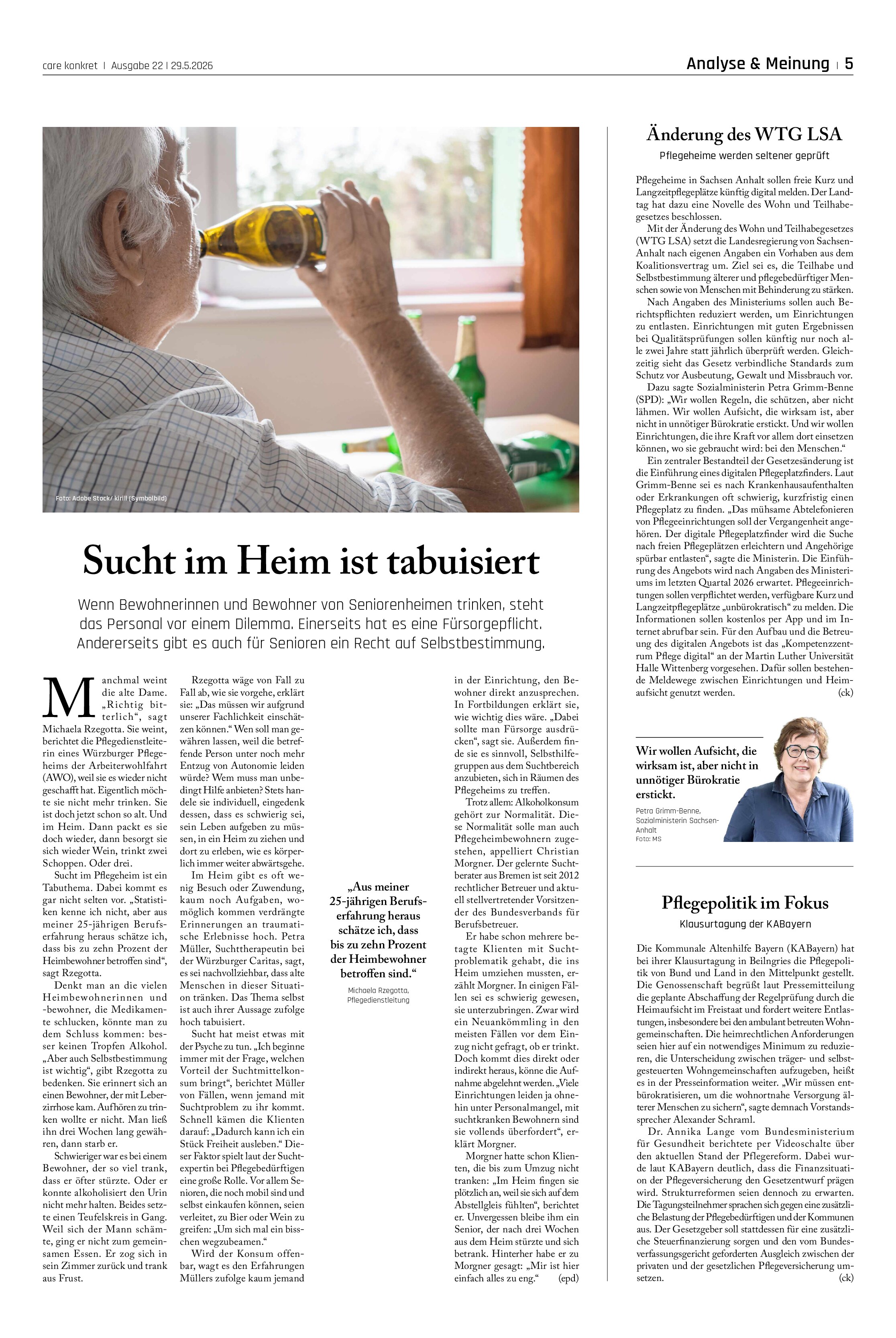 Vorschauseite 1: Sucht im Heim ist tabuisiert
