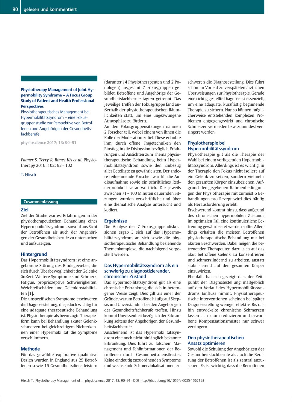 Vorschauseite 1: Physiotherapy Management of Joint Hypermobility Syndrome – A Focus Group Study of Patient and Health Professional Perspectives