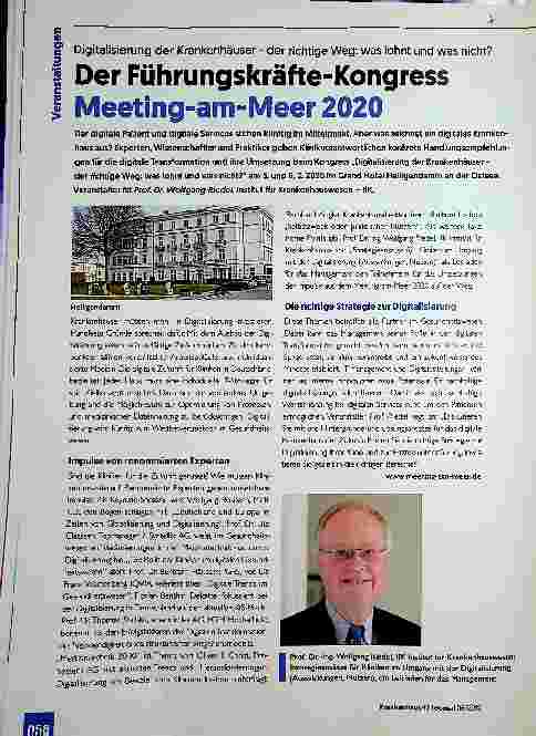 Vorschauseite 1: Digitalisierung der Krankenhäuser - der richtige Weg: was lohnt und was nicht? Der Führungskräfte-Kongress Meeting-am-Meer 2020