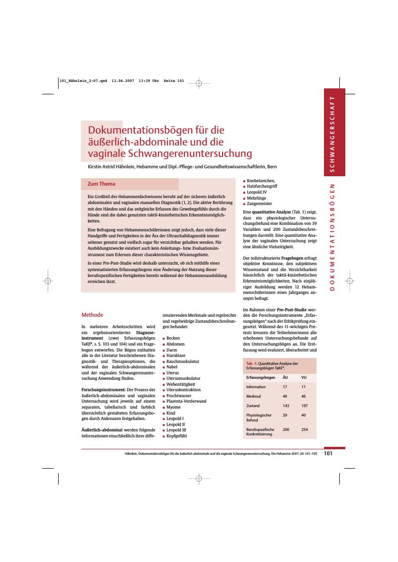 Vorschauseite 1: Dokumentationsbögen für die äußerlich-abdominale und die vaginale Schwangerenuntersuchung