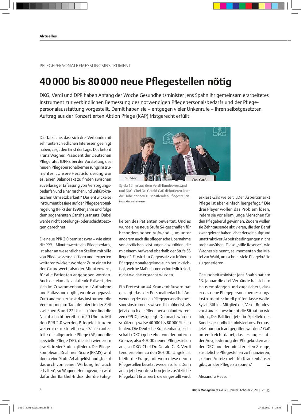 Vorschauseite 1: PFLEGEPERSONALBEMESSUNGSINSTRUMENT: 40.000 bis 80.000 neue Pflegestellen nötig
