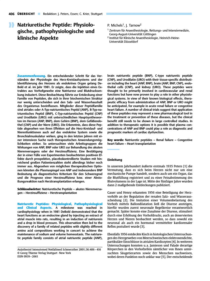Vorschauseite 1: Natriuretische Peptide: Physiologische, pathophysiologische und klinische Aspekte