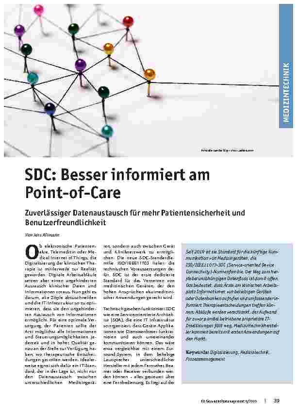 Vorschauseite 1: SDC: Besser informiert am Point-of-Care. Zuverlässiger Datenaustausch für mehr Patientensicherheit und Benutzerfreundlichkeit.