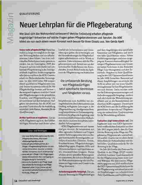 Vorschauseite 1: Neuer Lehrplan für die Pflegeberatung