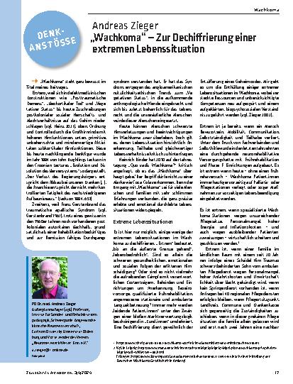 Vorschauseite 1: "Wachkoma" – Zur Entschlüsselung einer extremen Lebenssituation