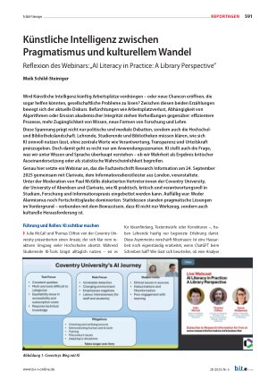 Vorschauseite 1: Künstliche Intelligenz zwischen Pragmatismus und kulturellem Wandel Reflexion des Webinars: „AI Literacy in Practice: A Library Perspective”