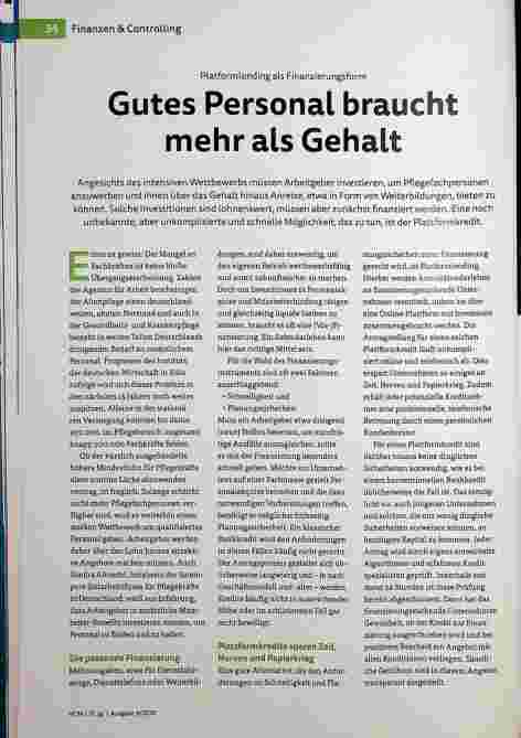 Vorschauseite 1: Plattformkredit als Finanzierungsform. Gutes Personal braucht mehr als Gehalt.