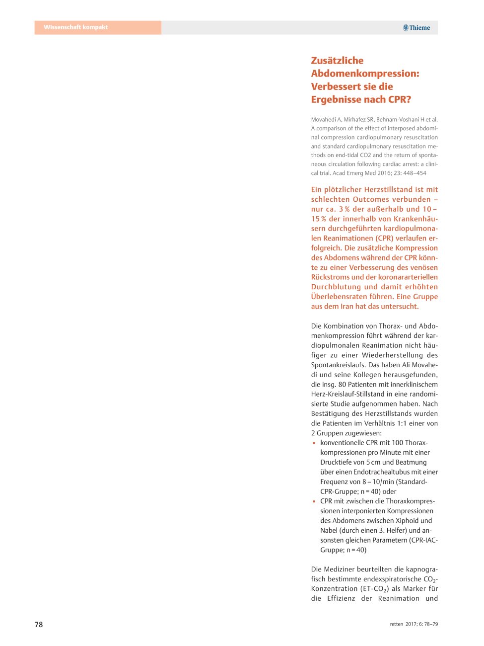 Vorschauseite 1: Zusätzliche Abdomenkompression: Verbessert sie die Ergebnisse nach CPR?