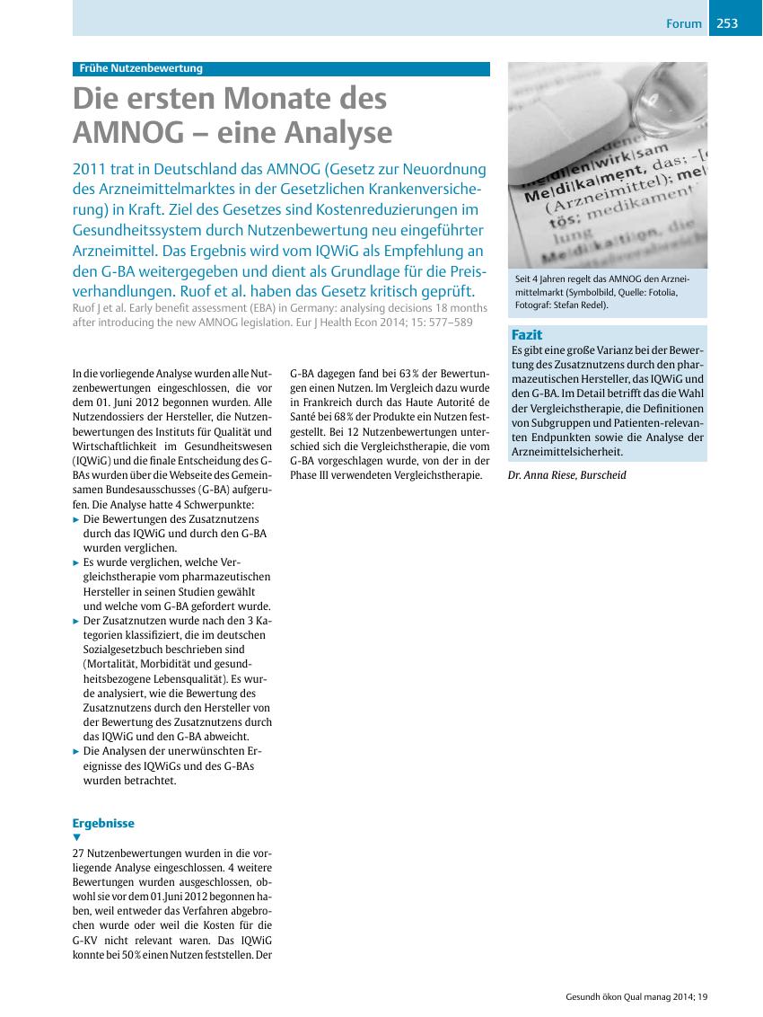 Vorschauseite 1: Frühe Nutzenbewertung ? Die ersten Monate des AMNOG ? eine Analyse