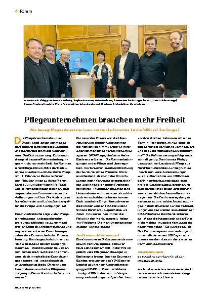 Vorschauseite 1: Pflegeunternehmen brauchen mehr Freiheit