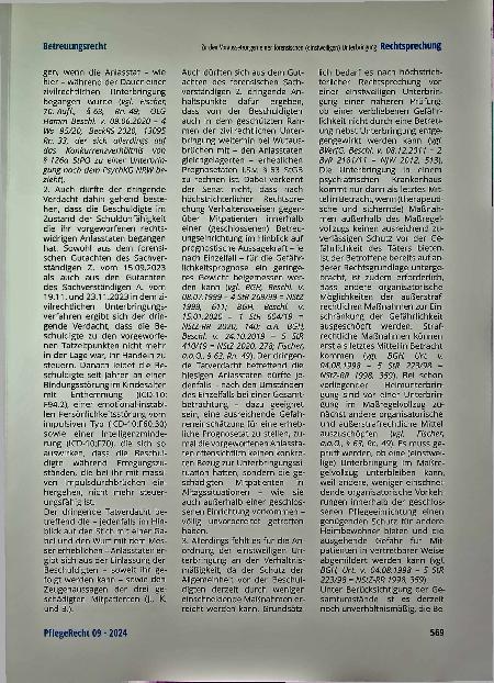 Vorschauseite 2: Zu den Voraussetzungen einer forensischen (einstweiligen) Unterbringung bei einer bestehenden betreuungsrechtlichen Unterbringung.