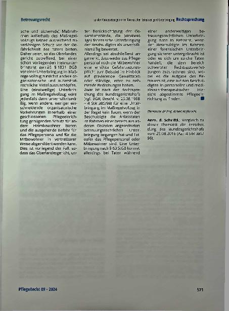 Vorschauseite 4: Zu den Voraussetzungen einer forensischen (einstweiligen) Unterbringung bei einer bestehenden betreuungsrechtlichen Unterbringung.