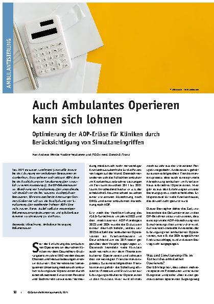 Vorschauseite 1: Auch Ambulantes Operieren kann sich lohnen: Optimierung der AOP-Erlöse für Kliniken durch Berücksichtigung von Simultaneingriffen.