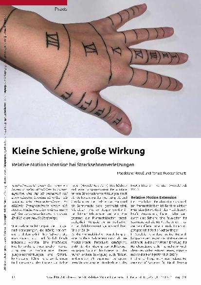 Vorschauseite 1: Kleine Schiene, große Wirkung: Relative Motion Extension bei Strecksehnenverletzungen