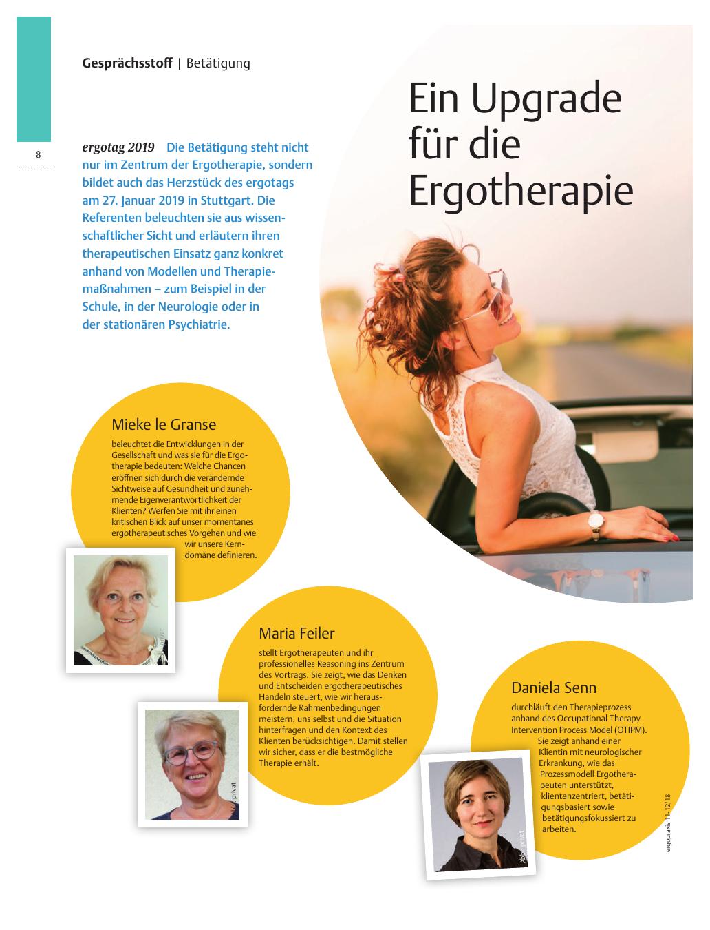 Vorschauseite 1: Ein Upgrade für die Ergotherapie ? ergotag 2019