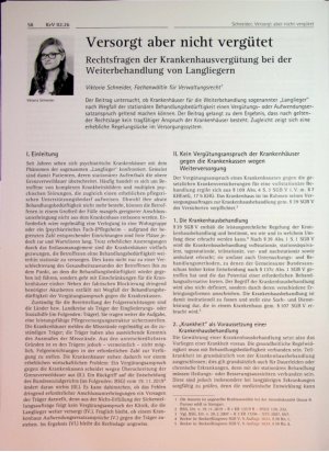 Vorschauseite 1: Versorgt aber nicht vergütet. Rechtsfragen der Krankenhausvergütung bei der Weiterbehandlung von Langliegern