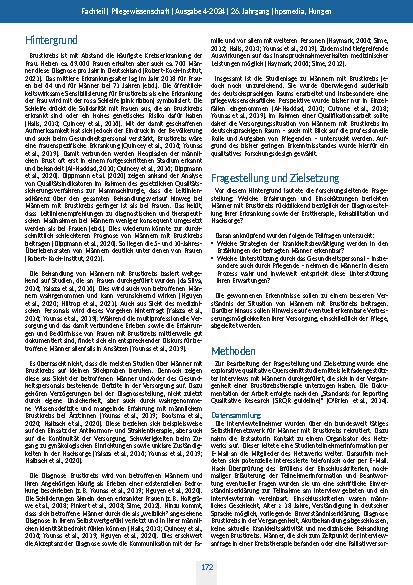 Vorschauseite 2: Die Perspektive von Männern mit Brustkrebs auf ihre Erkrankung und Unterstützungserwartungen. Eine qualitativ-explorative Studie.