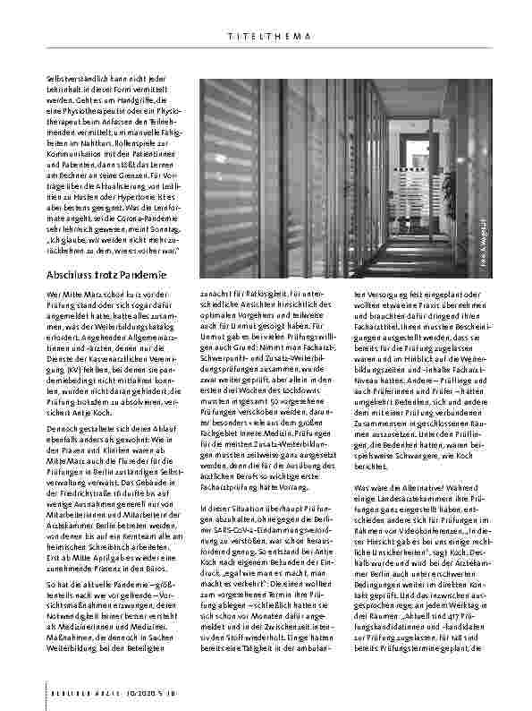 Vorschauseite 5: Mit Abstand, aber möglichst ohne Abstriche ärztliche Weiterbildung in Zeiten von Hygieneschutz