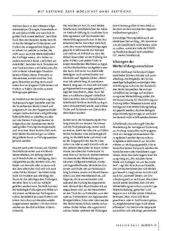 Vorschauseite 6: Mit Abstand, aber möglichst ohne Abstriche ärztliche Weiterbildung in Zeiten von Hygieneschutz