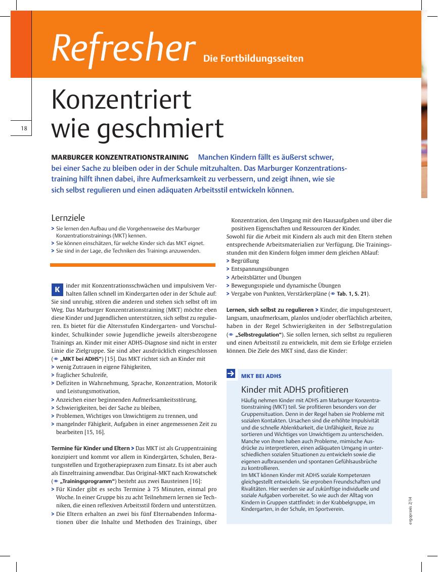 Vorschauseite 1: Marburger Konzentrationstraining ? Konzentriert wie geschmiert