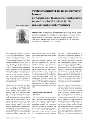 Vorschauseite 1: Institutionalisierung als gesellschaftlicher Prozess Die Aktualität der Theorie der gesellschaftlichen Konstruktion der Wirklichkeit für die gemeindepsychiatrische Versorgung