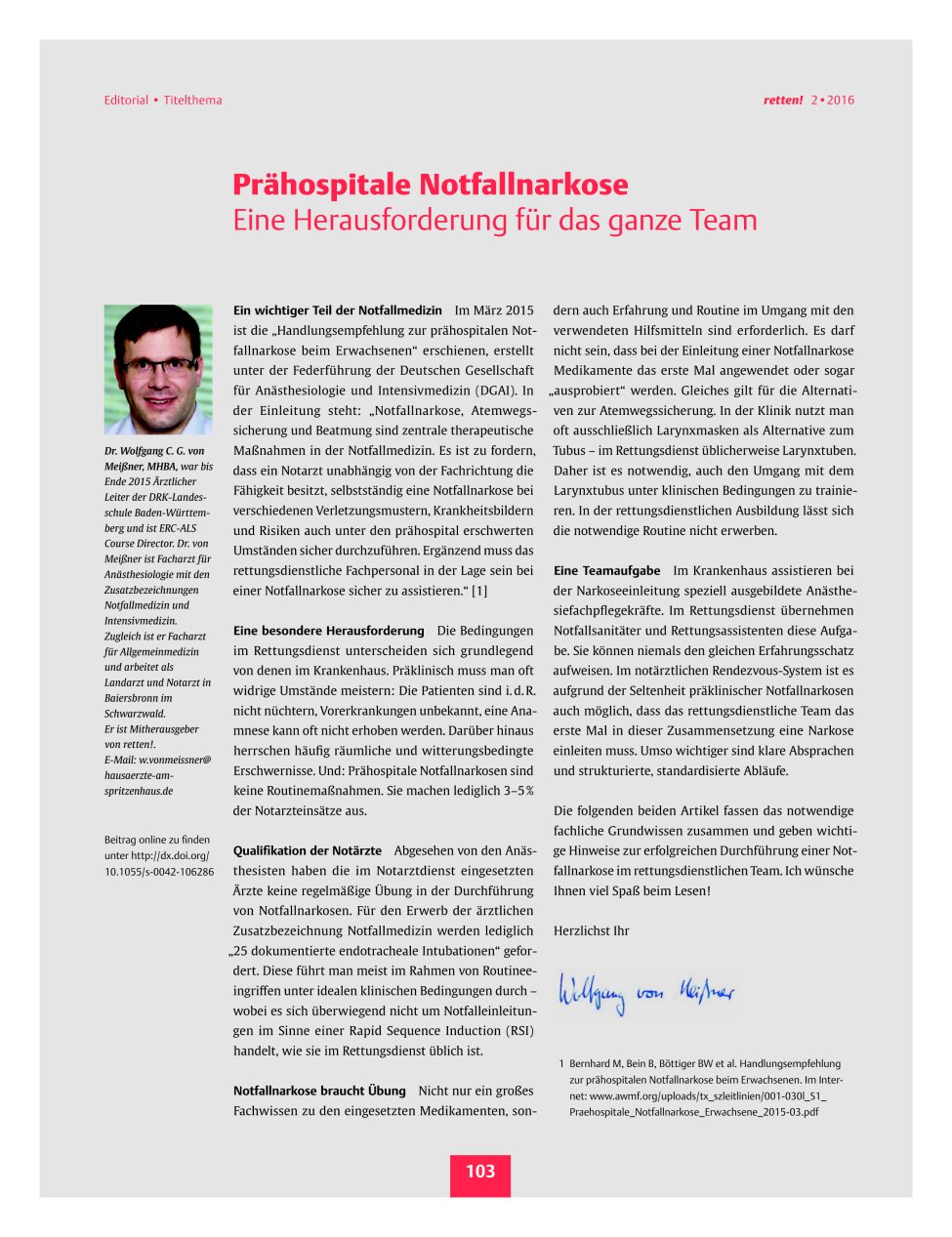 Vorschauseite 1: Prähospitale Notfallnarkose ? Eine Herausforderung für das ganze Team