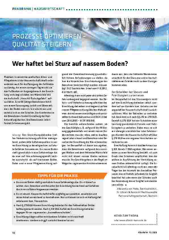 Vorschauseite 1: Wer haftet bei Sturz auf nassem Boden?