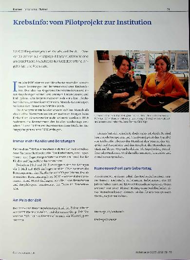 Vorschauseite 1: Krebsinfo: vom Pilotprojekt zur Institution