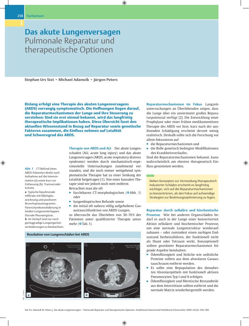 Vorschauseite 1: Das akute Lungenversagen – Pulmonale Reparatur und therapeutische Optionen