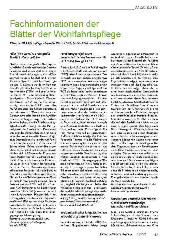 Vorschauseite 1: Fachinformationen der Blätter der Wohlfahrtspflege