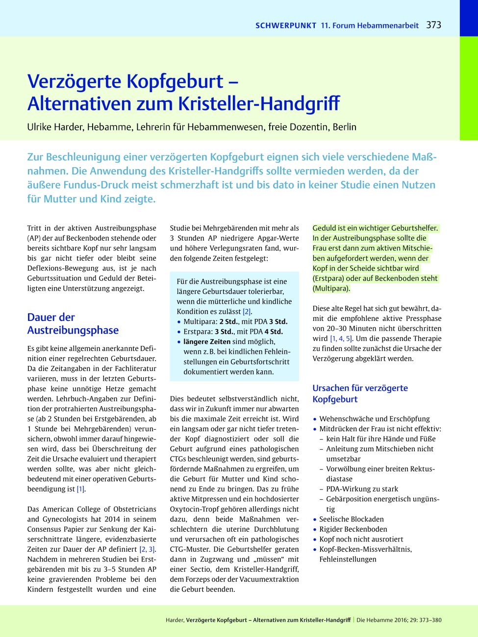 Vorschauseite 1: Verzögerte Kopfgeburt – Alternativen zum Kristeller-Handgriff