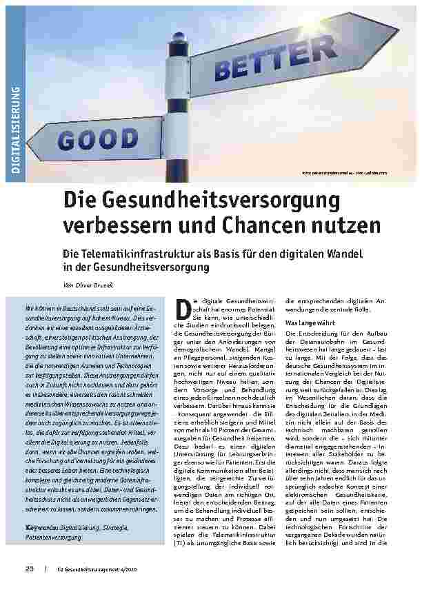 Vorschauseite 1: Die Gesundheitsversorgung verbessern und Chancen nutzen. Die Telematikinfrastruktur als Basis für den digitalen Wandel in der Gesundheitsversorgung.