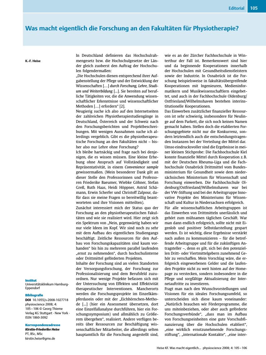Vorschauseite 1: Was macht eigentlich die Forschung an den Fakultäten für Physiotherapie?