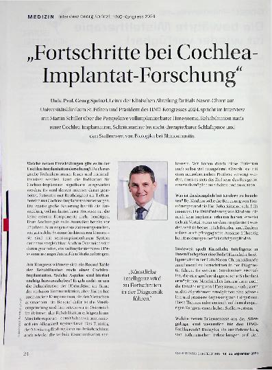 Vorschauseite 1: "Fortschritte bei Cochlea-Implantat-Forschung"