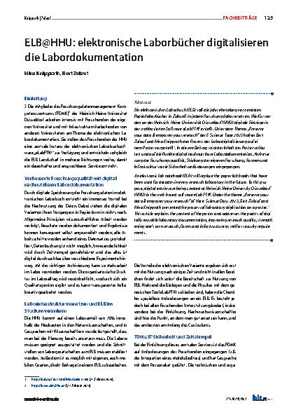 Vorschauseite 1: ELB@HHU: elektronische Laborbücher digitalisieren die Labordokumentation