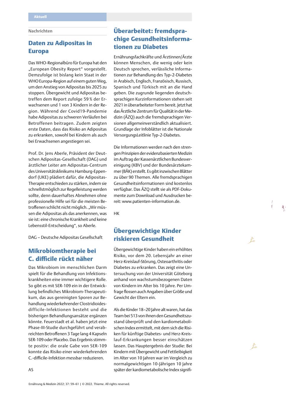 Vorschauseite 1: Daten zu Adipositas in Europa