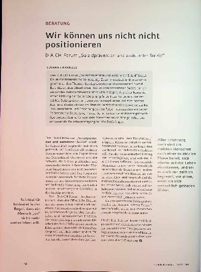 Vorschauseite 1: Wir können uns nicht nicht positionieren D-A-CH-Forum „Suizidprävention und assistierter Suizid"
