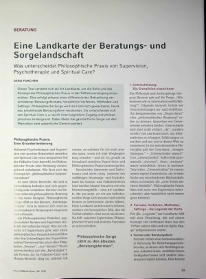 Vorschauseite 2: Eine Landkarte der Beratungsund Sorgelandschaft Was unterscheidet Philosophische Praxis von Supervision, Psychotherapie und Spiritual Care?