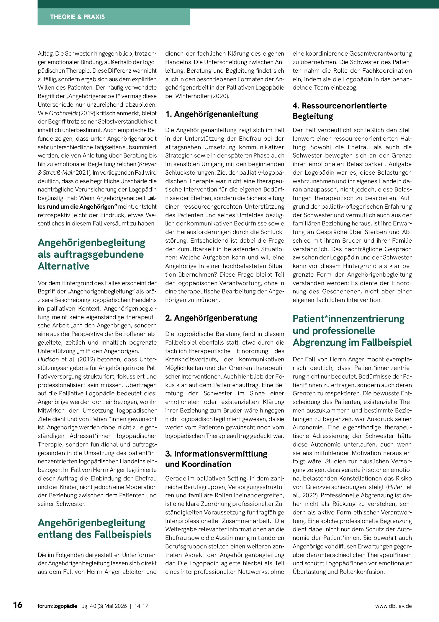 Vorschauseite 3: Angehörigenarbeit in der palliativen Logopädie. Einbeziehen der Angehörigen als zentraler Bestandteil der Palliative Care